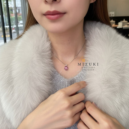 TACHIBANA｜鉑金3.36ct粉紅碧璽鑽石項鍊｜Oval Pink Tourmaline Diamond Necklace