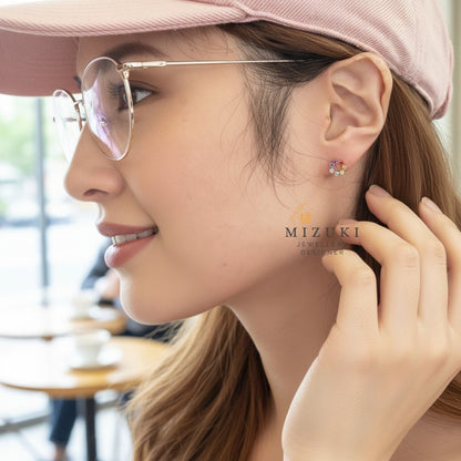 TACHIBANA｜18K金彩寶花圈耳環｜Multi Gemstone Flower Earrings