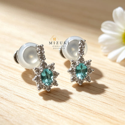 TACHIBANA｜鉑金帕拉伊巴碧璽光環耳夾｜Platinum Paraiba Tourmaline Halo Clip Earrings