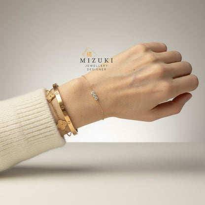 TACHIBANA｜0.30ct 三石鑽石手鍊｜0.30ct Three Stone Diamond Bracelet｜18K Gold