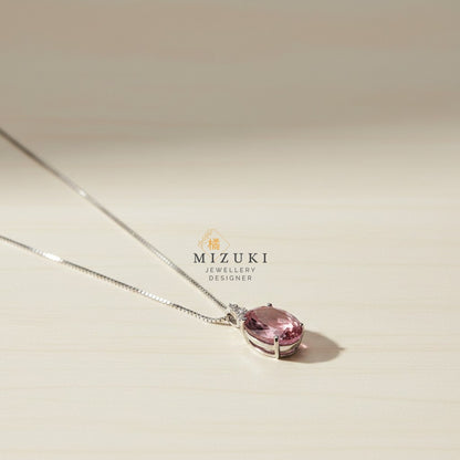 TACHIBANA｜鉑金3.36ct粉紅碧璽鑽石項鍊｜Oval Pink Tourmaline Diamond Necklace