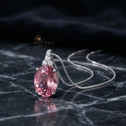 TACHIBANA｜鉑金3.36ct粉紅碧璽鑽石項鍊｜Oval Pink Tourmaline Diamond Necklace