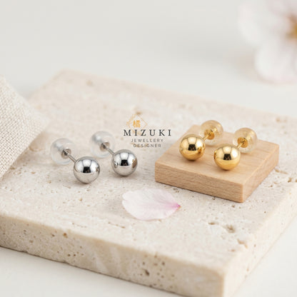 TACHIBANA｜5mm 鉑金／18K金經典圓珠耳釘｜Classic Bead Stud Earrings