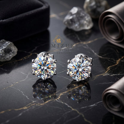 TACHIBANA｜天然鑽石經典六爪單鑽耳環 0.10ct–0.30ct｜Classic Diamond Stud Earrings
