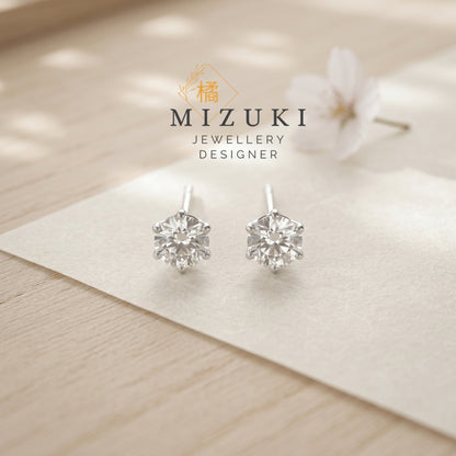 TACHIBANA｜天然鑽石經典六爪單鑽耳環 0.10ct–0.30ct｜Classic Diamond Stud Earrings