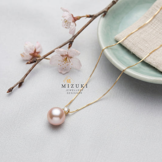 TACHIBANA｜18K金8.5mm Akoya珍珠鑽石項鍊｜Akoya Pearl Diamond Accent Necklace