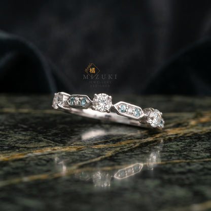 TACHIBANA｜鉑金復古藍鑽拼接天然鑽石戒指｜Vintage Blue Diamond Ring