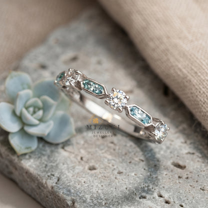TACHIBANA｜鉑金復古藍鑽拼接天然鑽石戒指｜Vintage Blue Diamond Ring
