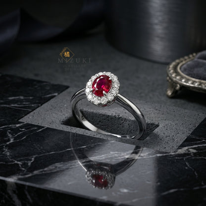 TACHIBANA｜鉑金紅寶石光環鑽石戒指｜Ruby Halo Diamond Ring