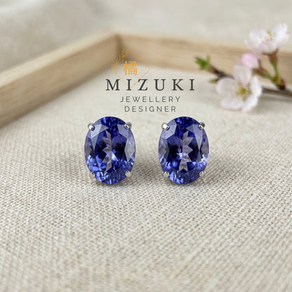 TACHIBANA｜PT950 2ct橢圓形丹泉石耳環｜Oval Tanzanite Stud Earrings