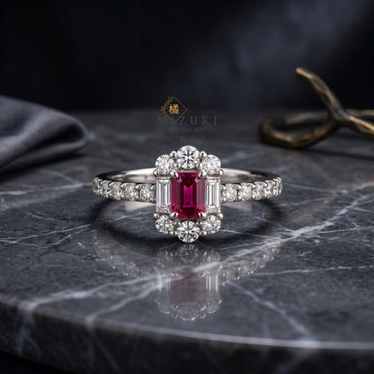 TACHIBANA｜鉑金方形紅寶石天然鑽石戒指｜Platinum Ruby Diamond Ring