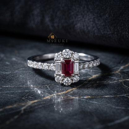 TACHIBANA｜鉑金方形紅寶石天然鑽石戒指｜Platinum Ruby Diamond Ring