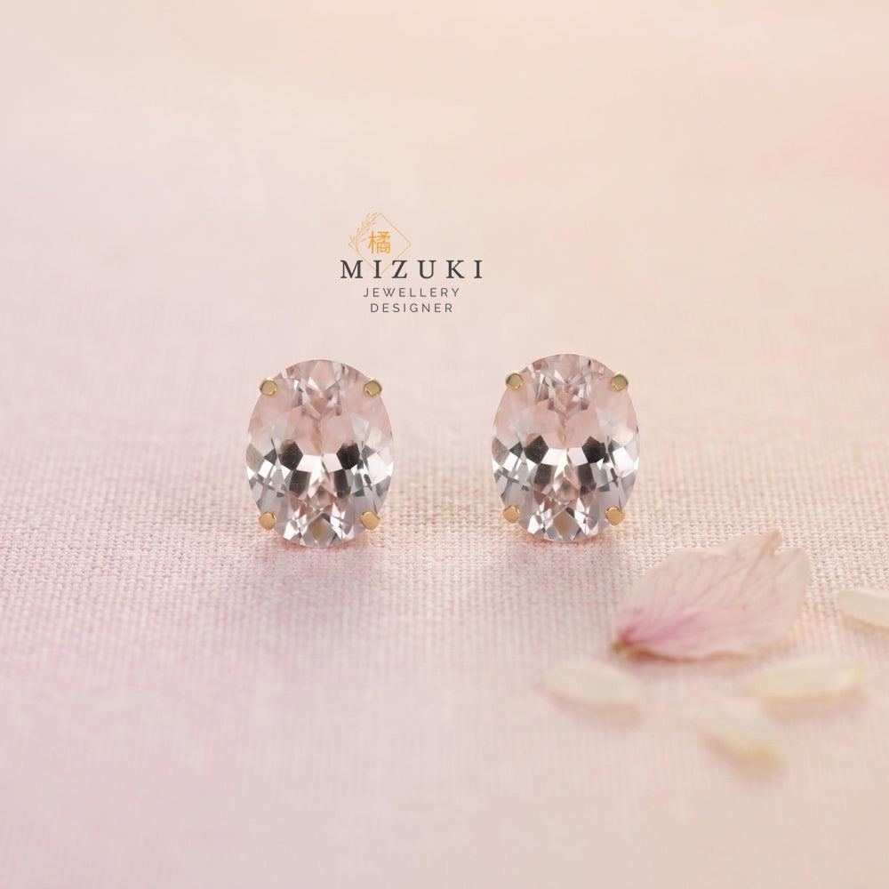 18K玫瑰金橢圓形切割粉色摩根石耳釘 總重約2.0ct