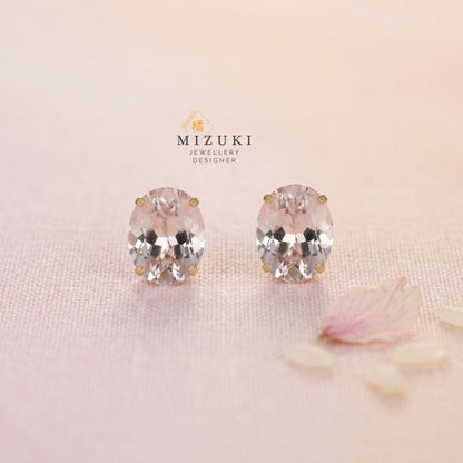 TACHIBANA｜18K玫瑰金2.0ct橢圓形摩根石耳釘｜Oval Morganite Stud Earrings
