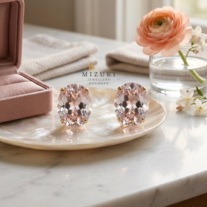 TACHIBANA｜18K玫瑰金2.0ct橢圓形摩根石耳釘｜Oval Morganite Stud Earrings