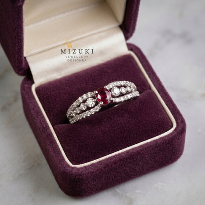 TACHIBANA｜鉑金紅寶石鑽石戒指｜Ruby Diamond Accent Ring