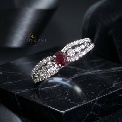 TACHIBANA｜鉑金紅寶石鑽石戒指｜Ruby Diamond Accent Ring