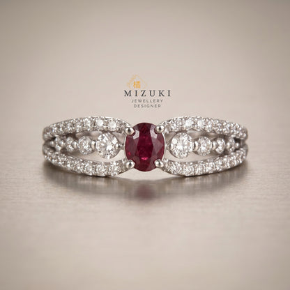 TACHIBANA｜鉑金紅寶石鑽石戒指｜Ruby Diamond Accent Ring