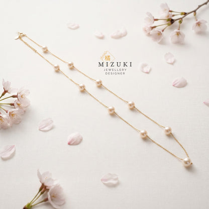 TACHIBANA｜18K金 Akoya 珍珠點綴項鍊｜Akoya Pearl Station Necklace