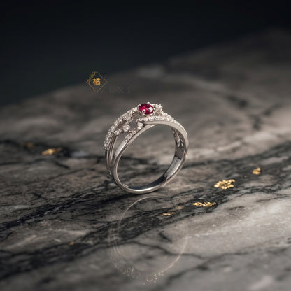 TACHIBANA｜鉑金紅寶石交錯雙層鑽戒｜Ruby Crossover Diamond Ring