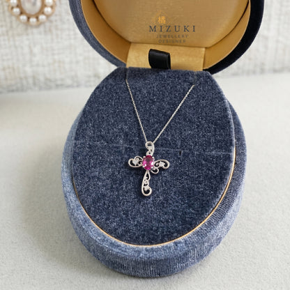 TACHIBANA｜鉑金紅寶石十字項鍊｜Ruby & Diamond Cross Necklace