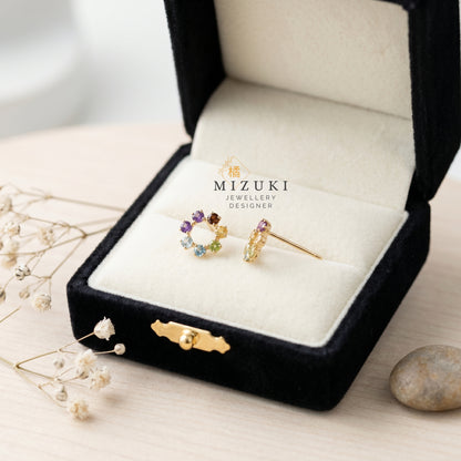 TACHIBANA｜18K金彩寶花圈耳環｜Multi Gemstone Flower Earrings