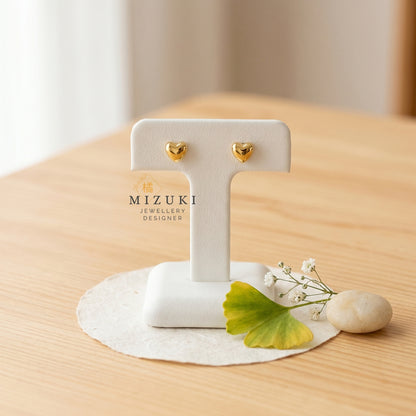 TACHIBANA｜極簡愛心耳釘｜PT900／18KPG／18K黃金｜Minimal Heart Stud Earrings