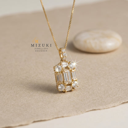 TACHIBANA｜0.40ct 階梯式鑽石項鍊｜Emerald Cut Halo Diamond Necklace｜18K Gold