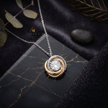 TACHIBANA｜0.50ct 三色旋轉光圈鑽石項鍊｜0.50ct Three-Tone Diamond Necklace｜PT × K18 × K18PG