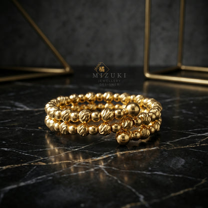 TACHIBANA｜24K 金 珠珠刻紋戒指｜Beaded Gold Ring