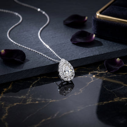 TACHIBANA｜PT950 梨形鑽石光圈項鍊｜Pear Halo Diamond Necklace
