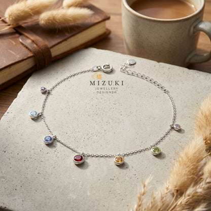 TACHIBANA｜鉑金多彩寶石 Station 手鍊｜Platinum Multicolor Gemstone Station Bracelet