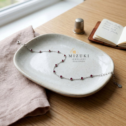 TACHIBANA｜鉑金紅寶石 Station 手鍊｜Platinum Ruby Station Bracelet