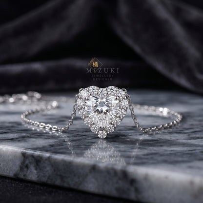 TACHIBANA｜PT950 愛心鑽石光圈項鍊｜Heart Halo Diamond Necklace