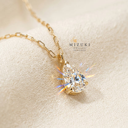 TACHIBANA｜18K 金 水滴形單鑽項鍊｜Pear Shape Diamond Solitaire Necklace｜0.35ct 天然鑽石