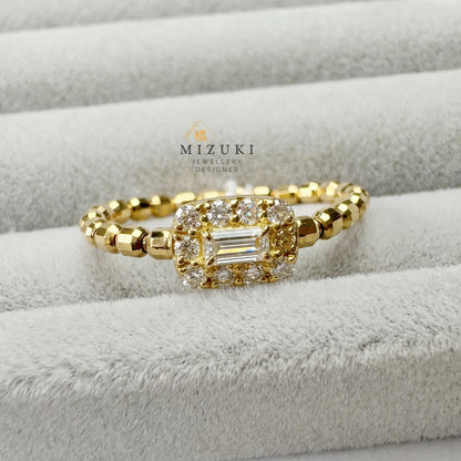 TACHIBANA｜18K 金 祖母綠切割鑽石珠圈戒指｜Baguette Diamond Beaded Ring｜0.20ct 天然鑽石