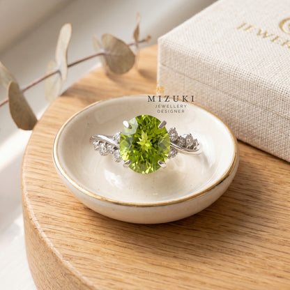 TACHIBANA｜Pt900 天然橄欖石鑽石戒指｜2.192ct Peridot Diamond Ring