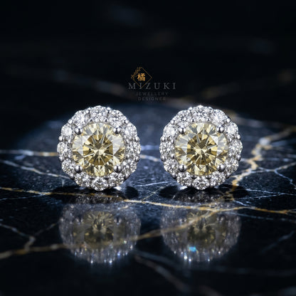 TACHIBANA｜鉑金經典光環鑽石耳環｜Platinum Classic Halo Diamond Earrings｜Natural Diamond