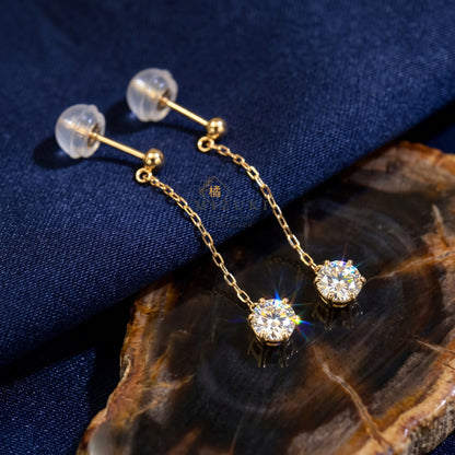 TACHIBANA｜18K 黃金 0.28ct 天然鑽石垂墜耳環｜Diamond Drop Chain Earrings