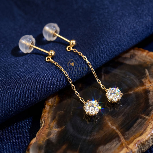 TACHIBANA｜18K 黃金 0.28ct 天然鑽石垂墜耳環｜Diamond Drop Chain Earrings