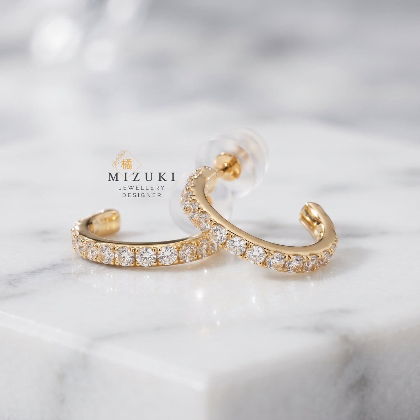 TACHIBANA｜18K 黃金 0.30ct 半圈天然鑽石圈圈耳環｜Diamond Huggie Hoop Earrings