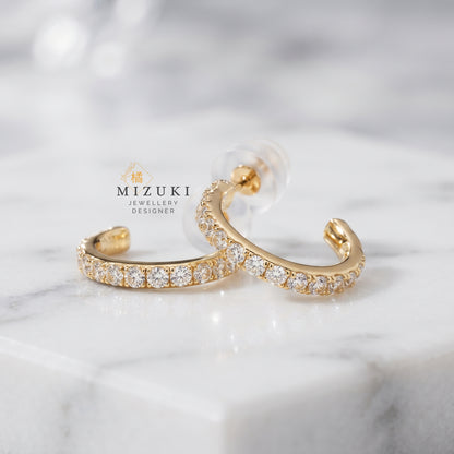 TACHIBANA｜18K 黃金 0.30ct 半圈天然鑽石圈圈耳環｜Diamond Huggie Hoop Earrings