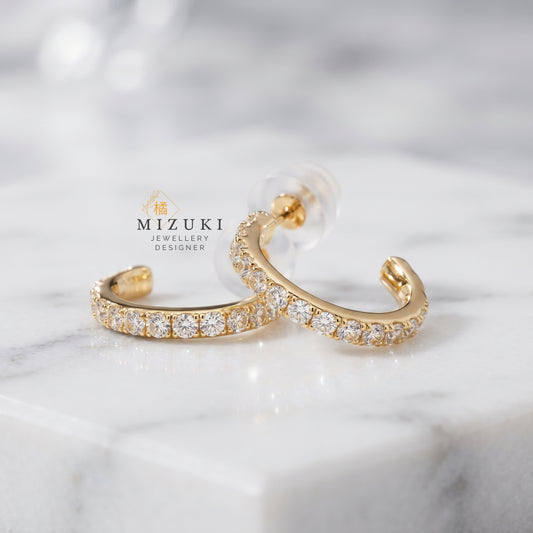 TACHIBANA｜18K 黃金 0.30ct 半圈天然鑽石圈圈耳環｜Diamond Huggie Hoop Earrings