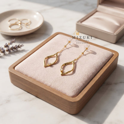 TACHIBANA｜18K 黃金天然鑽石垂墜耳環｜Ribbon Twist Diamond Drop Earrings