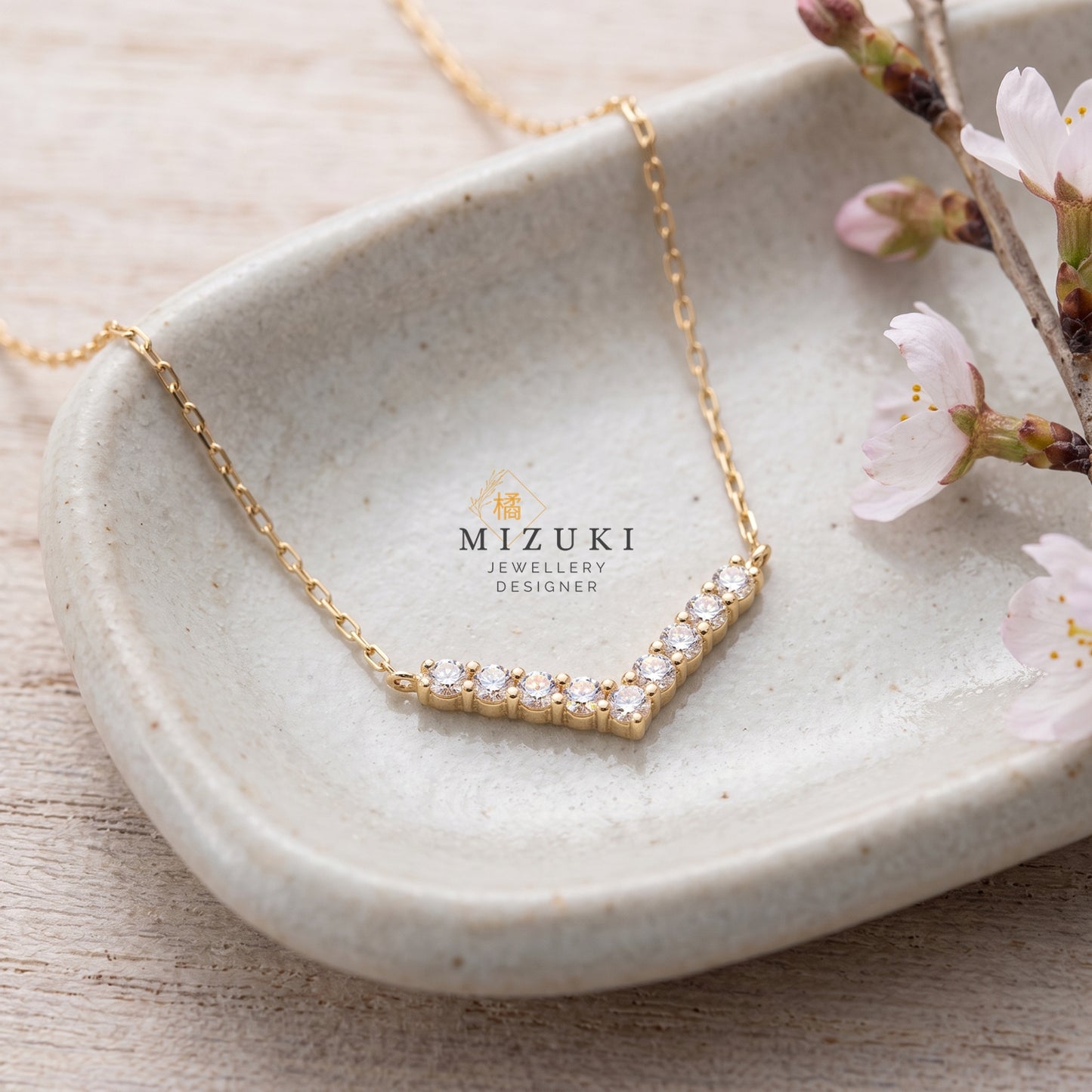 TACHIBANA｜18K黃金 0.20ct Wave Chevron 天然鑽石項鍊｜日常 Fine Jewelry