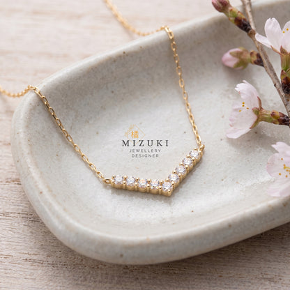 TACHIBANA｜18K黃金 0.20ct Wave Chevron 天然鑽石項鍊｜日常 Fine Jewelry