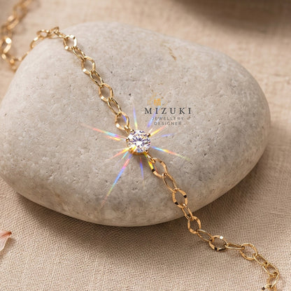 TACHIBANA｜18K 黃金 0.12ct 天然鑽石手鍊｜Faceted Link Diamond Bracelet