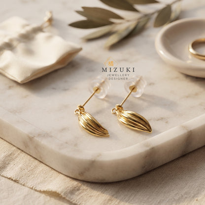 TACHIBANA｜18K 黃金羽翼垂墜耳環｜Feather Drop Earrings