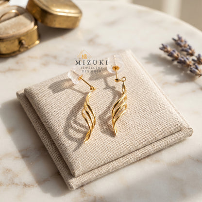 TACHIBANA｜18K 黃金羽翼流線垂墜耳環｜Twisted Gold Drop Earrings