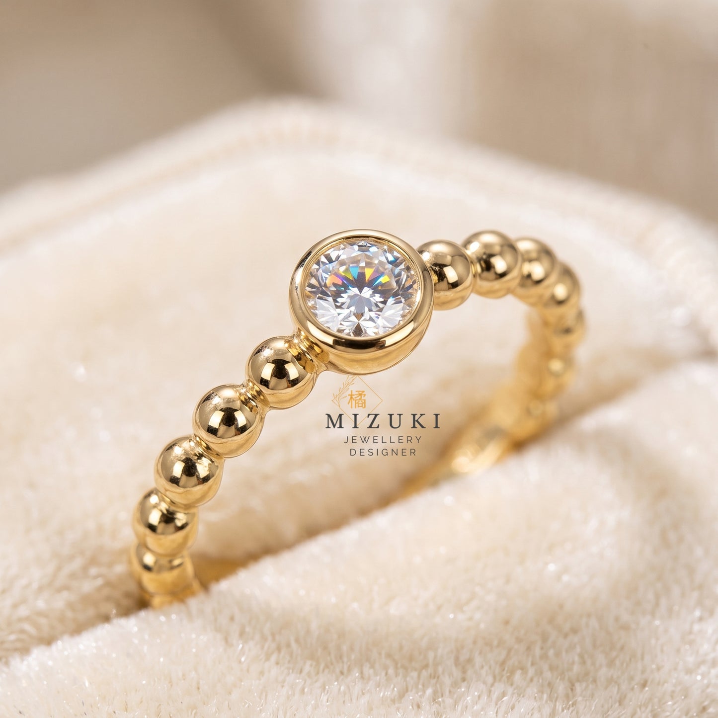 TACHIBANA｜18K 黃金 H&C 天然鑽石圓珠戒指｜E Color VS1 Diamond Ring